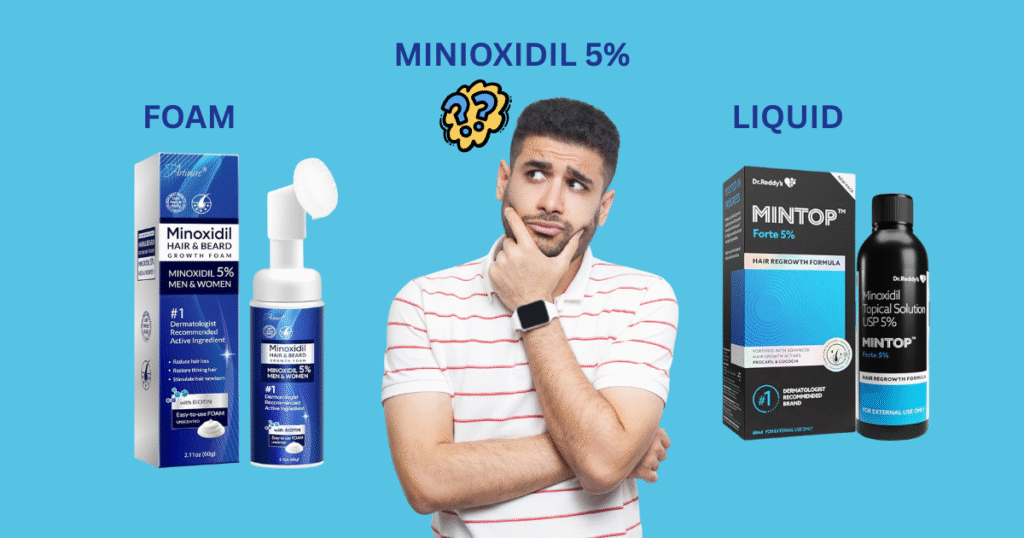 Man contemplating the choice between Minoxidil foam vs liquid 5% solutions, representing the core dilemma for new users.