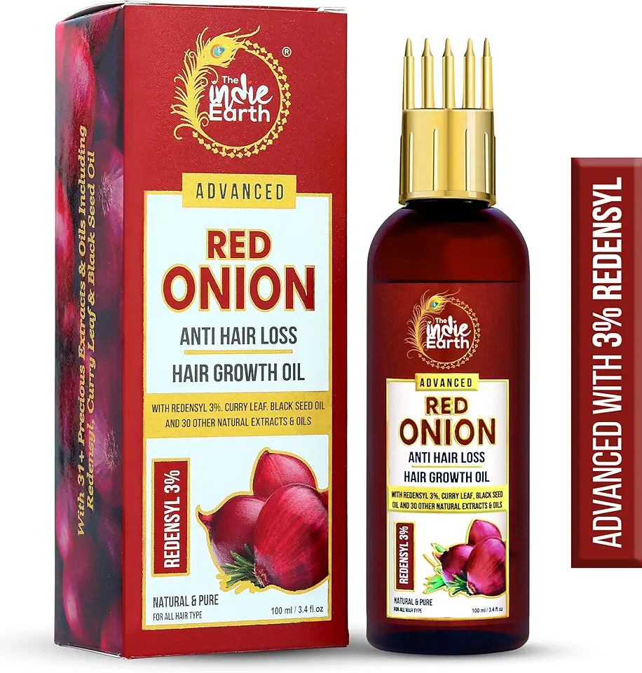 The Indie Earth Advanced 3% Redensyl Red Onion Anti Hair Loss & Hair Growth Oil With 32+ Natural Ingredients 100Ml, First Time Ever With 3% Redensyl More Effective & Best Hair Fall Control Oil