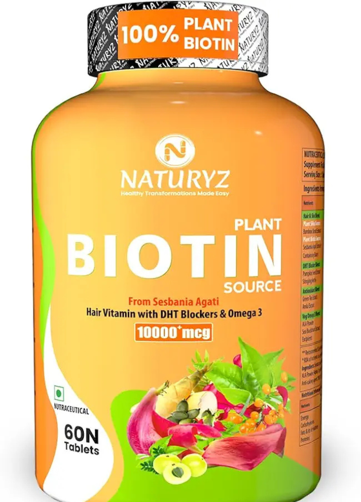 Close-up of natural DHT blockers including Saw Palmetto berries, pumpkin seeds, and green tea used in hair growth supplements.