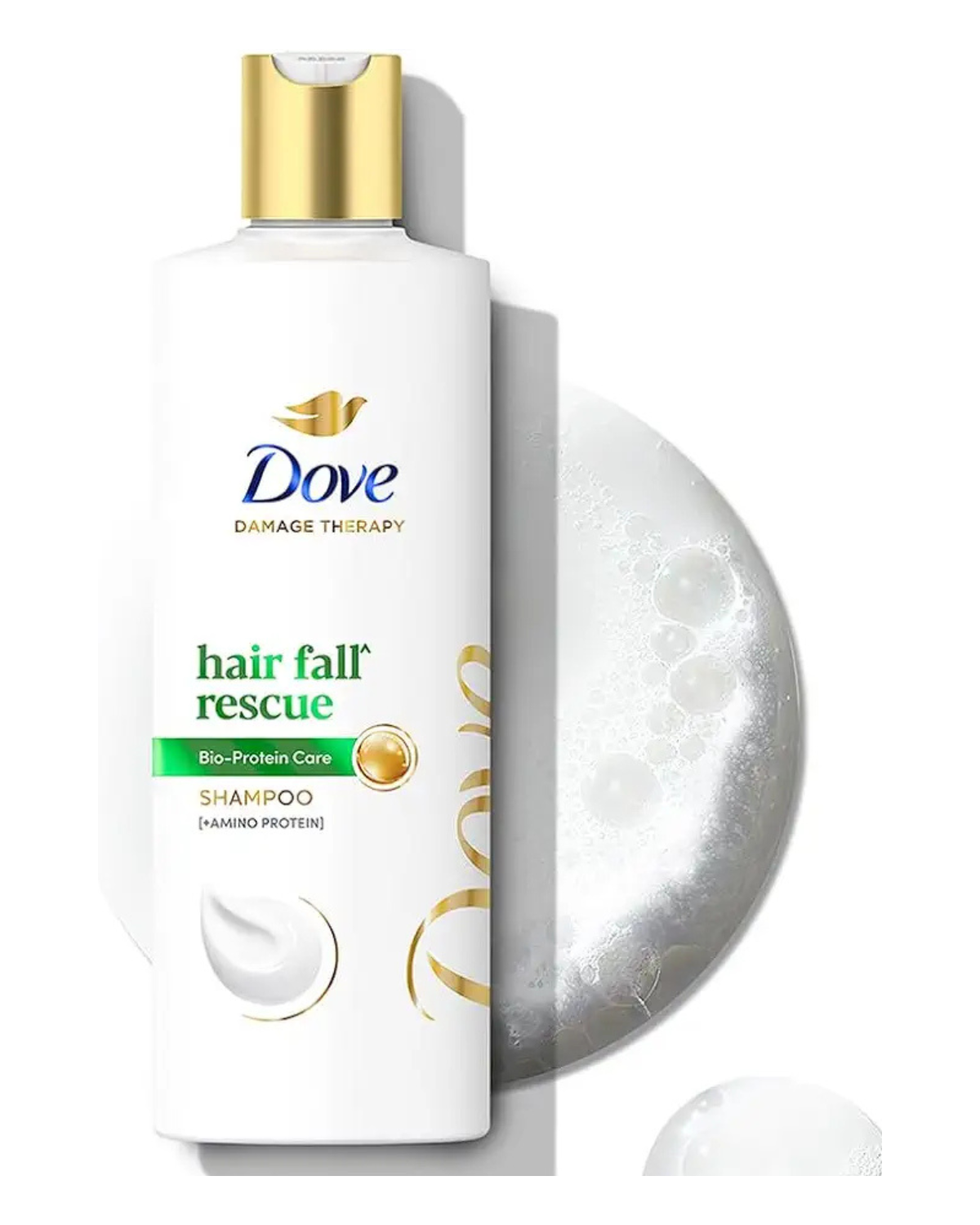 Dove Hair Fall Rescue Shampoo bottle with Nutrilock Actives, designed to strengthen hair from the roots and reduce hair fall due to breakage by up to 98%.