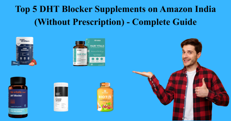 Infographic of the top 5 DHT blocker supplements for men and women in 2026, highlighting natural hair regrowth ingredients.